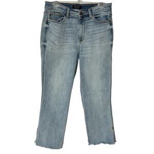 Judy Blue Jeans Straight Fit Faded Blue Cropped Split Hem Faded Blue Denim 13/31